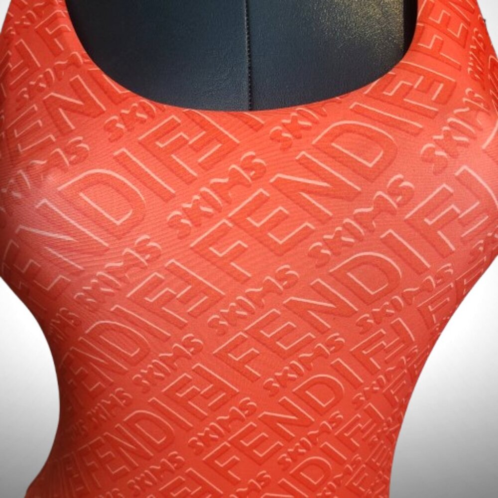 Fendi Roma Embossed Logo One-Piece Swimsuit Orange Large (L) - Picture 2 of 7